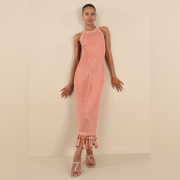 Lulu's Coral Crochet Maxi Dress - Picture 1 of 3